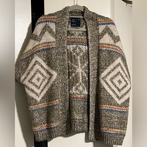 American Eagle Aztec Tribal Print Chunky‎ Knit Dolman Sleeve Open Front Cardigan